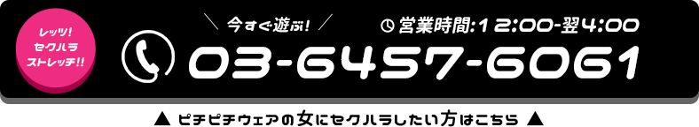 今すぐ遊ぶ! 電話する TEL 03-6457-6061 12:00-翌4:00